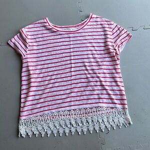 Pink and white striped tee w/ lace bottom